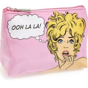 Cosmetic Bag –Retro Pink PVC Top Zip Thought Bubble “Ooh La La” Pop Art Comic